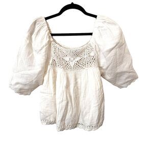 SAYLOR Crochet Babydoll Puff Sleeve Blouse‎ Sz Small